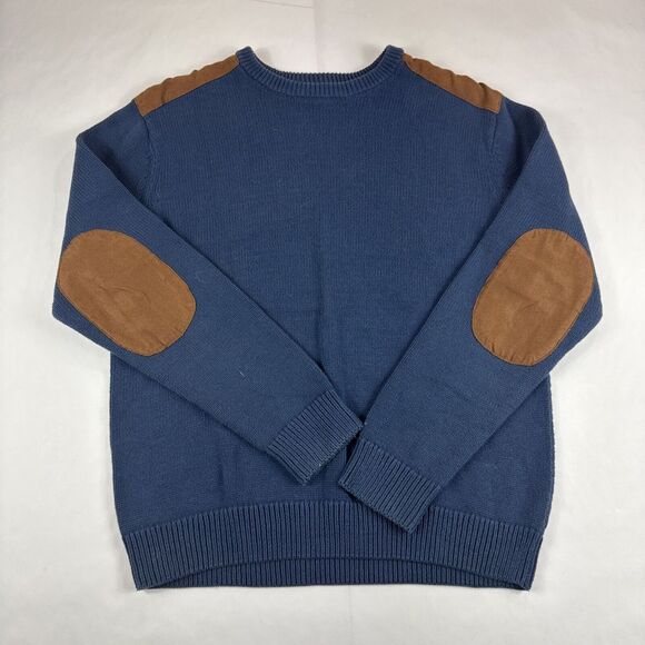 Chaps Sweater Mens XL Elbow Patches Blue Crewneck Sweatshirt Grandpa Old Money - Picture 1 of 6